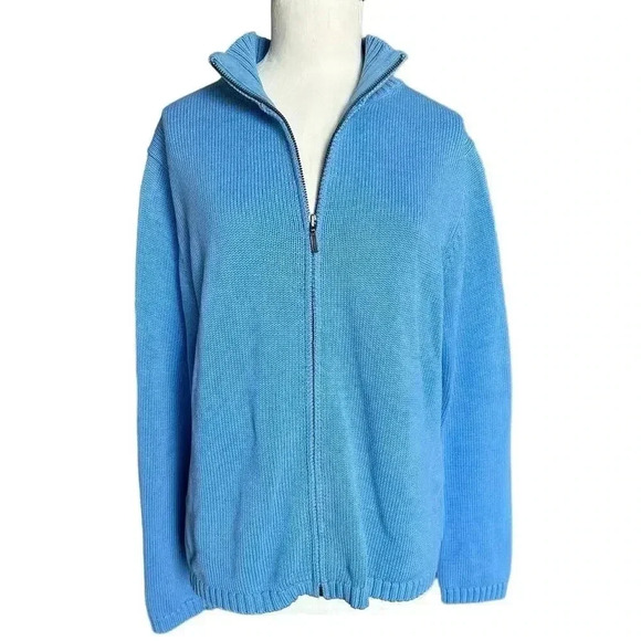 L.L. Bean Women’s Full Zip Sweater Jacket 100% Cotton Blue Size M - Picture 3 of 5